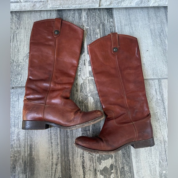 Frye Melissa Button Tall Leather Boot Cognac Western Equestrian Riding Sz8.5 B - Picture 5 of 17